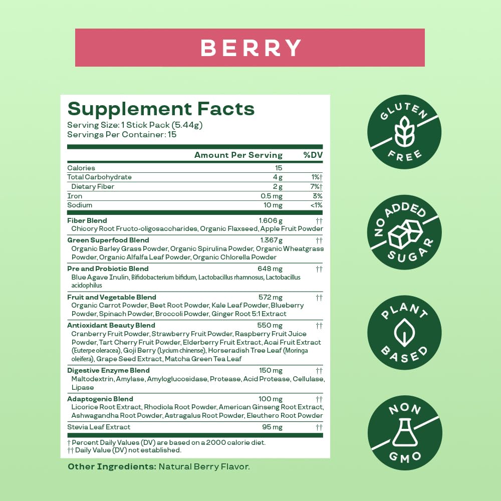 Bloom Nutrition vaso preparado sabor berry refrescante y rico en nutrientes