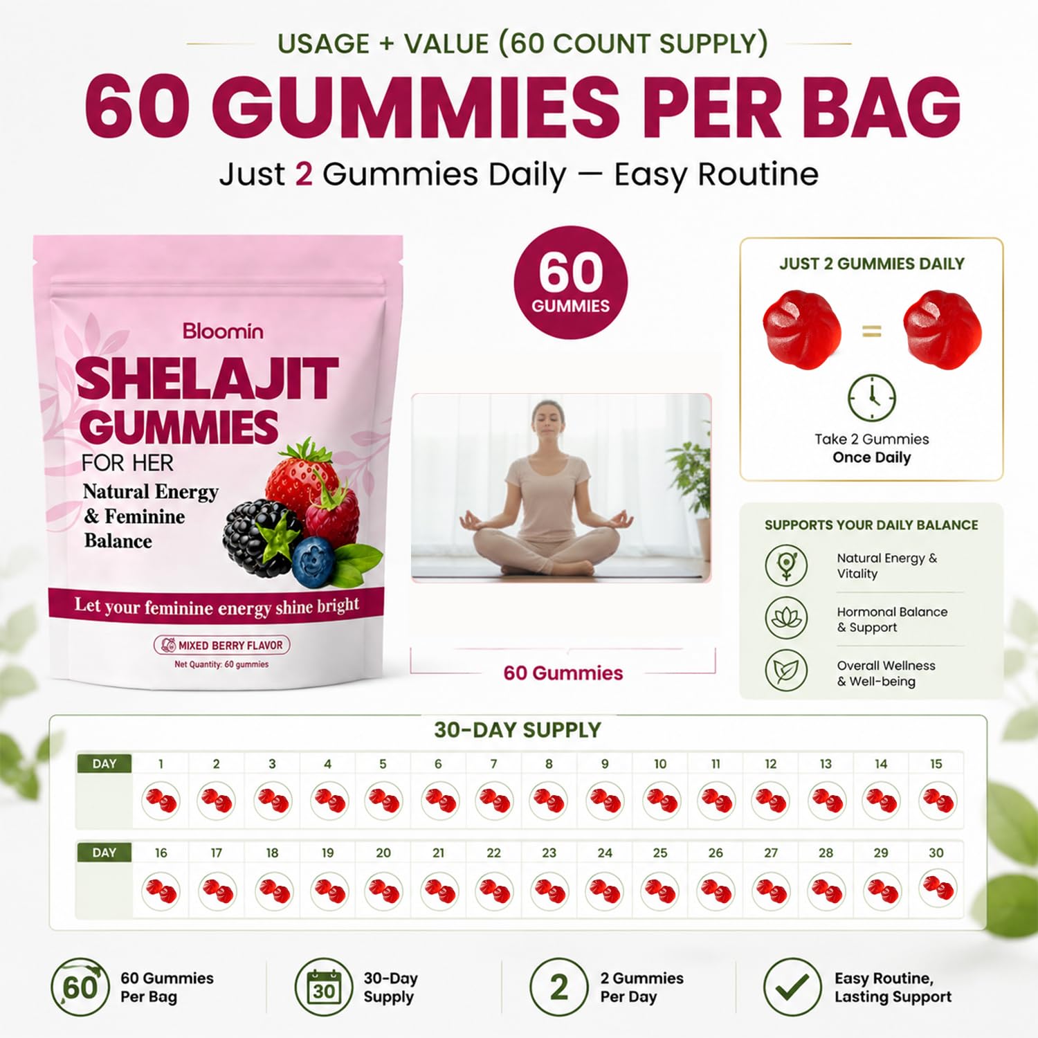 Bloomin Gummies junto a agenda y taza mostrando integración diaria