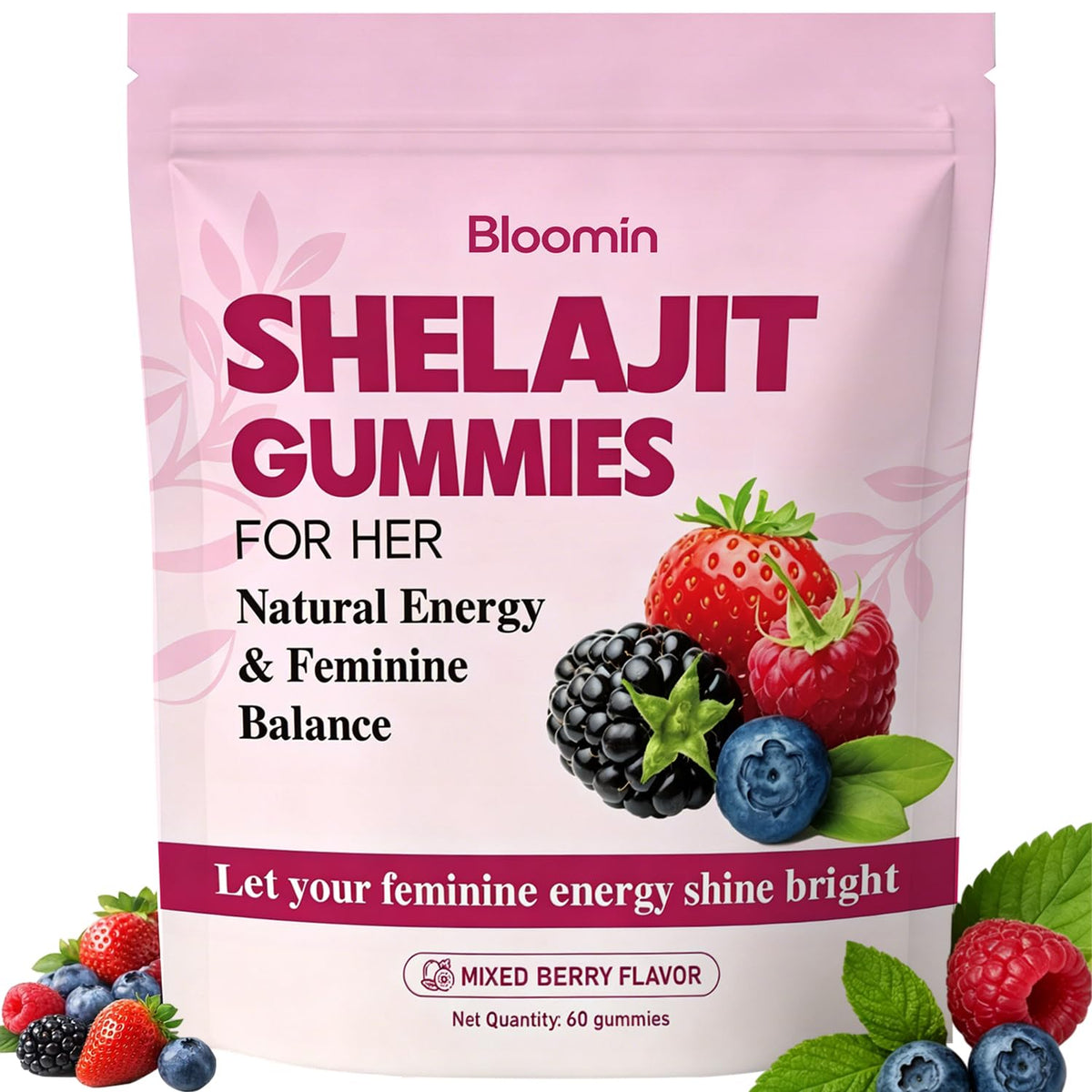 Bloomin Gummies paquete frontal mostrando diseño y beneficio energía