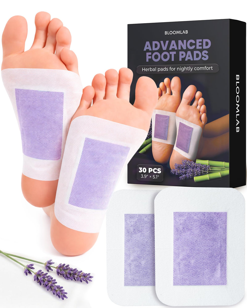 BloomLab empaque frontal mostrando 30 parches y beneficios visibles