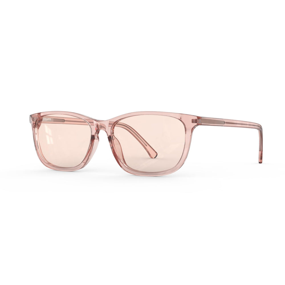 Bloomoak gafas frontal en rosa coral mostrando forma y estilo cómodo