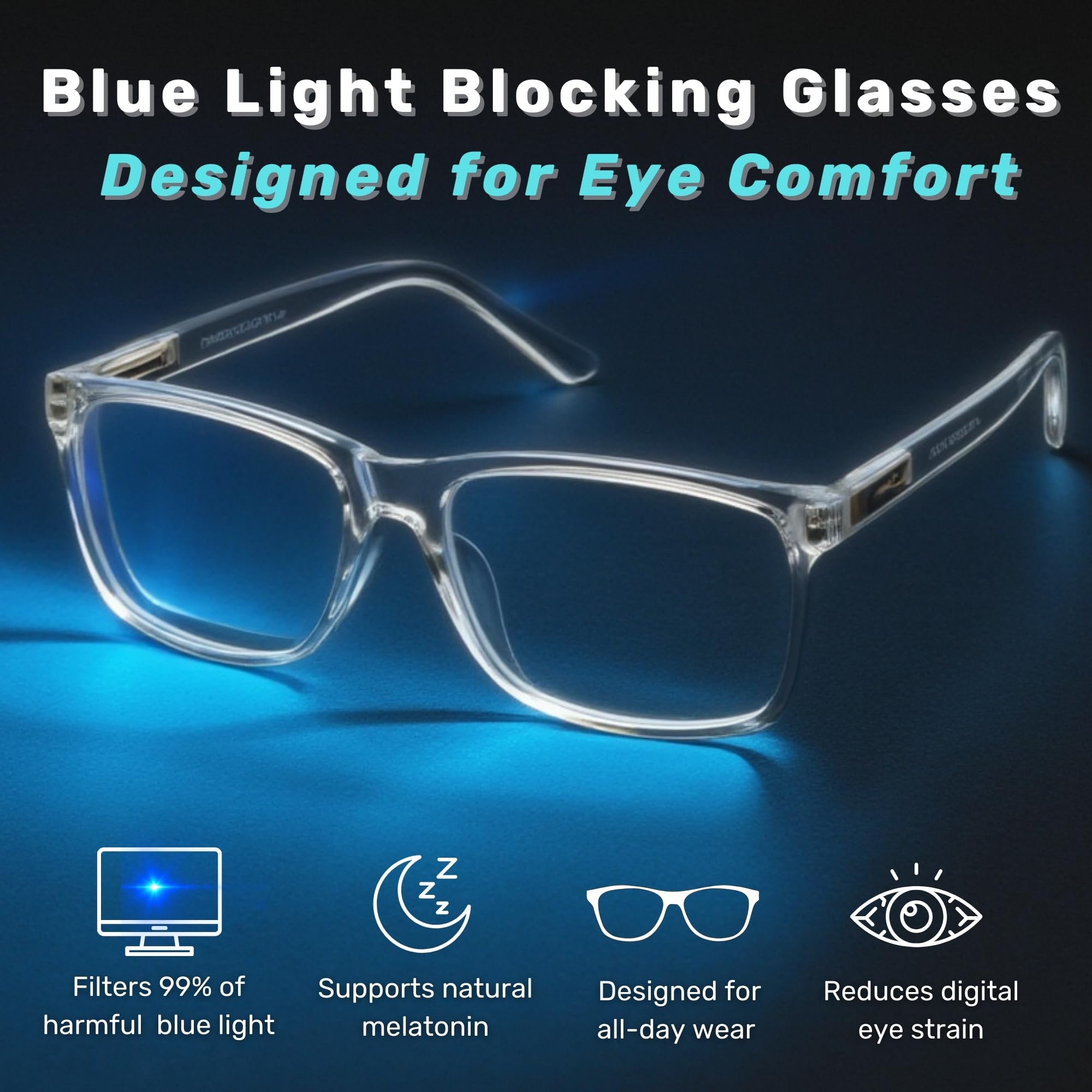 BLUE CUT primer plano de la lente que muestra el filtro de luz azul