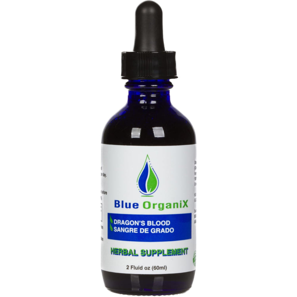 Blue Organix frasco frontal 2 oz mostrando envase de vidrio y pureza