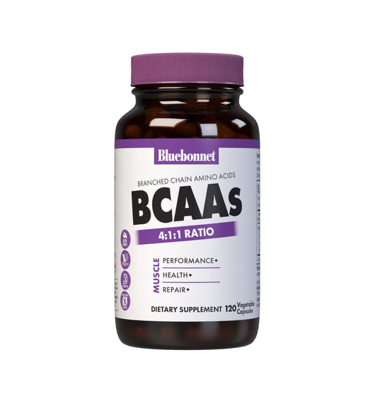 BlueBonnet BCAAs botella de cápsulas vegetales para rendimiento muscular