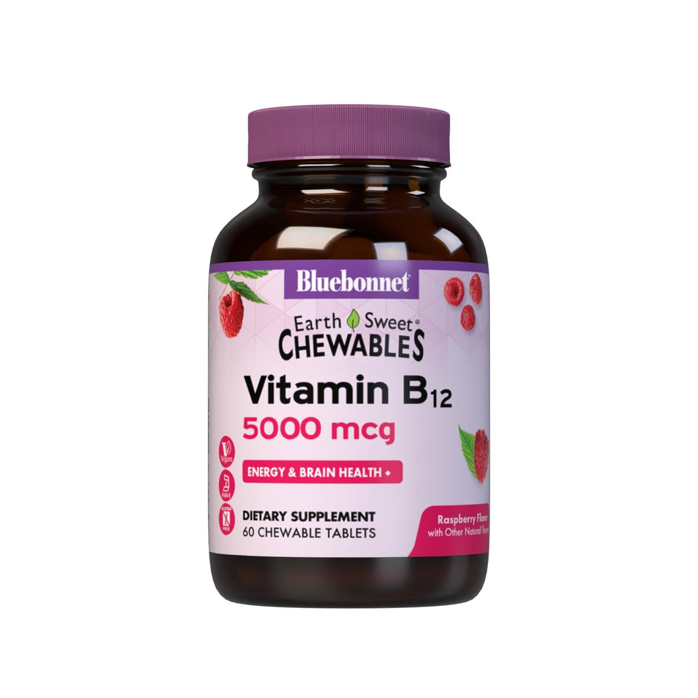 BlueBonnet botella frente mostrando 60 masticables y beneficio conveniencia