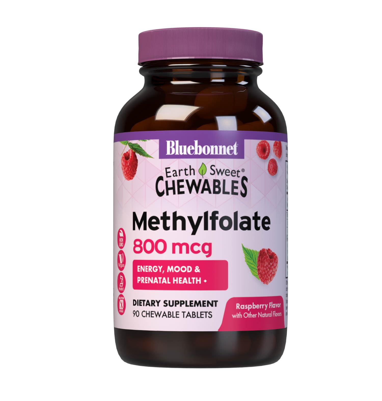 BlueBonnet envase frontal EarthSweet Methylfolate mostrando diseño y tamaño, claridad de producto