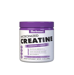 BlueBonnet envase frontal mostrando creatina micronizada y beneficio de dosificación clara