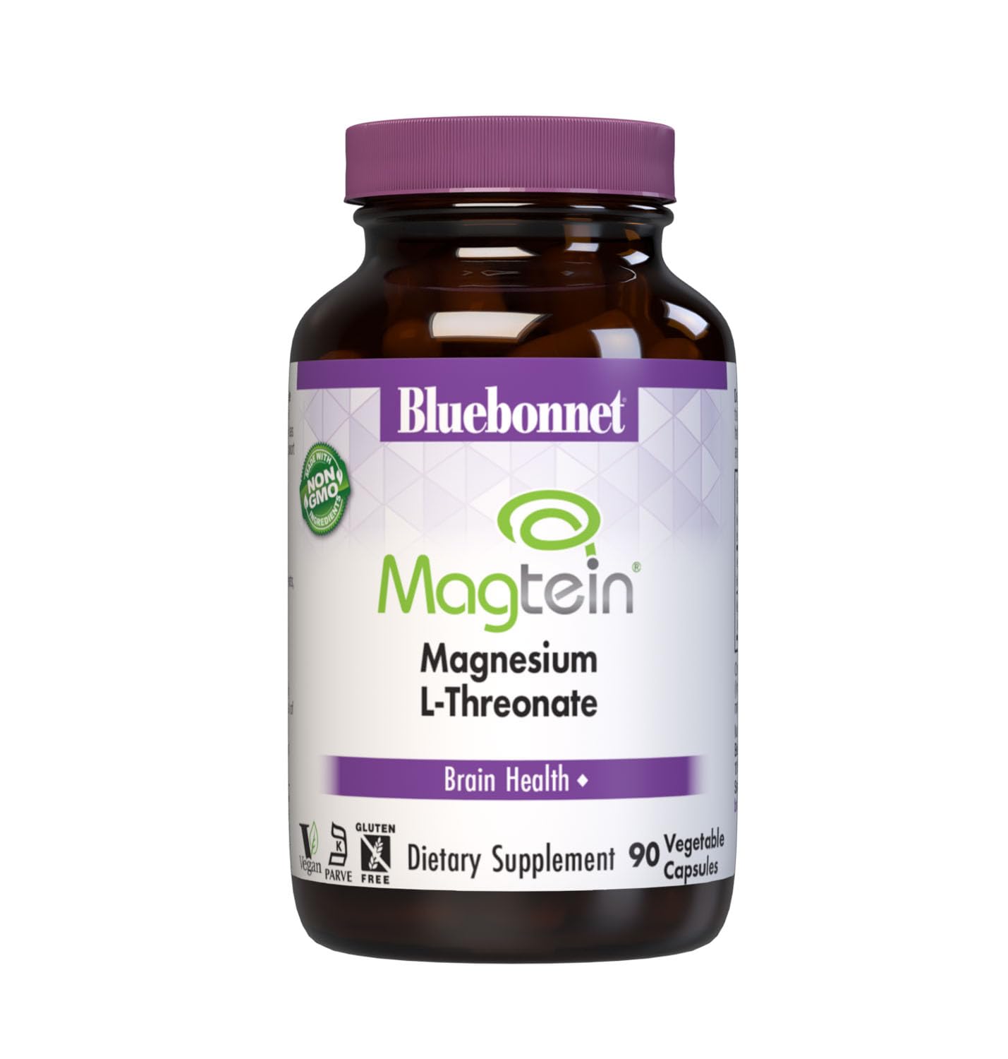 BlueBonnet frasco frontal Magtein mostrando etiqueta y beneficio de absorción
