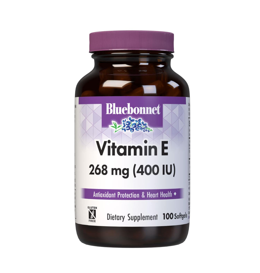 BlueBonnet frasco frontal mostrando 100 cápsulas y beneficio antioxidante