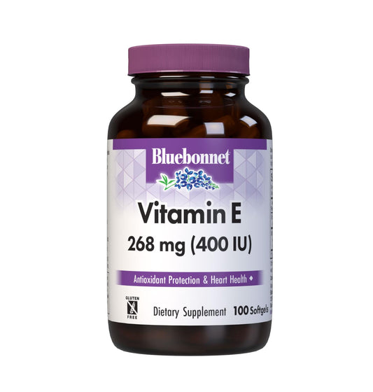 BlueBonnet frasco frontal mostrando 100 cápsulas y beneficio antioxidante