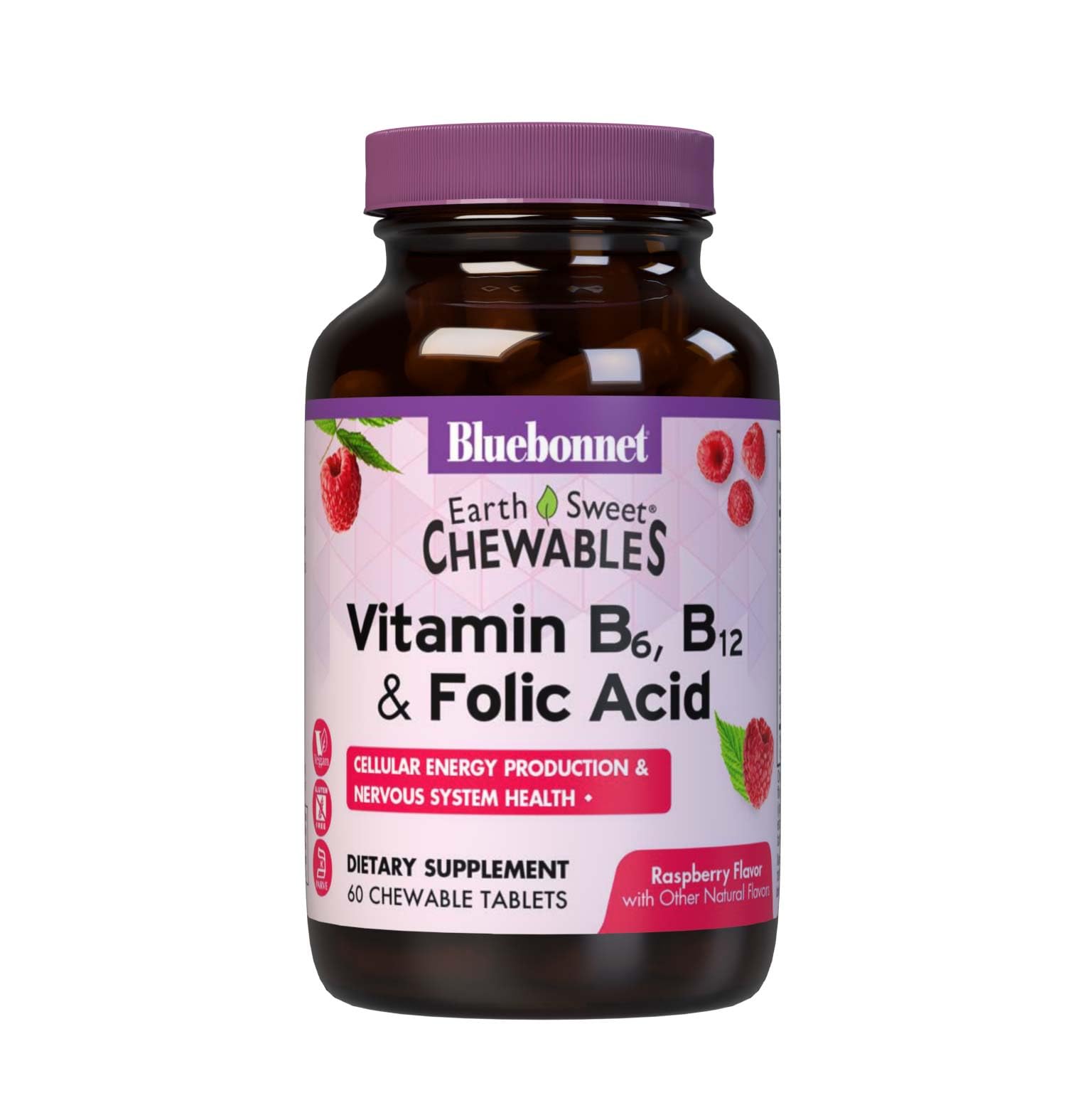 BlueBonnet envase frontal mostrando sabor frambuesa y beneficios claros