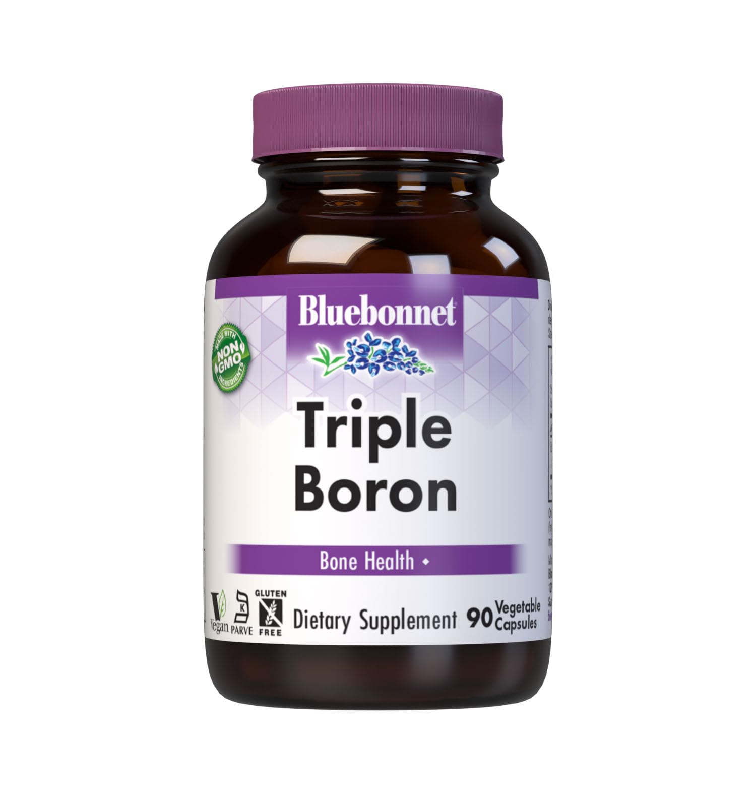 BlueBonnet frasco frontal mostrando etiqueta y beneficio vegano