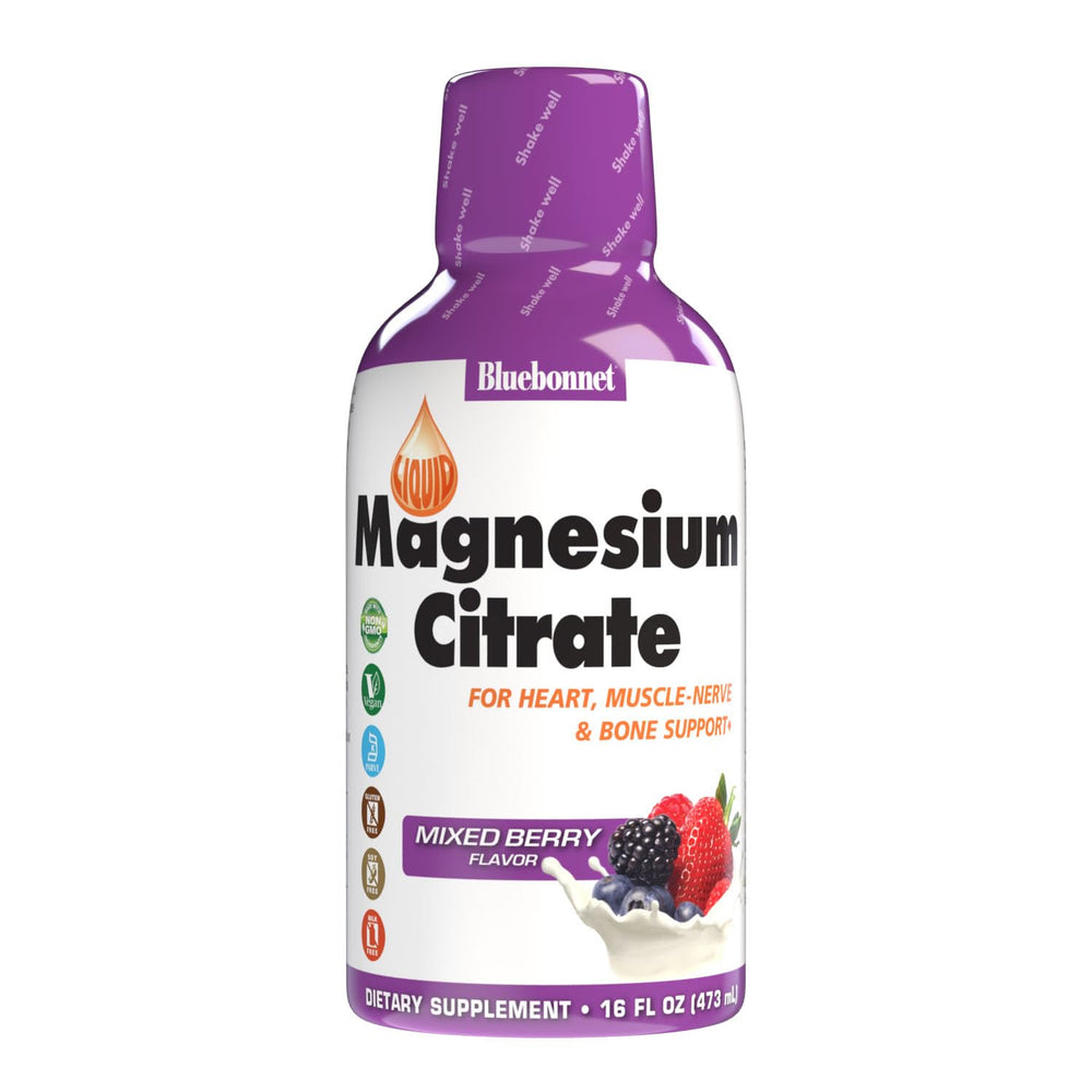 Bluebonnet botella frontal de Magnesium Citrate 420 mg muestra formato y facilidad