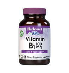 BlueBonnet envase frontal vitamina B1 mostrando información clara de 100 cápsulas y vegan
