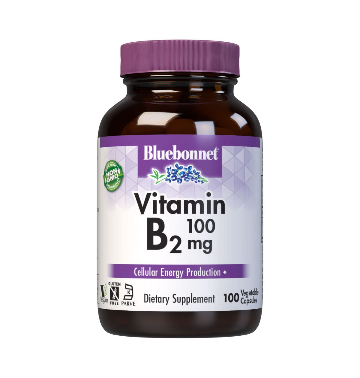 BlueBonnet envase frontal de Vitamin B2 mostrando diseño y cantidad