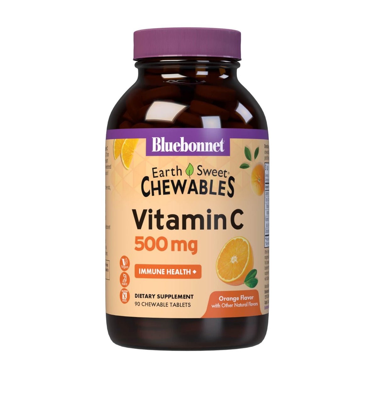 Bluebonnet envase frontal de EarthSweet Vitamina C, visual claro y beneficios prácticos