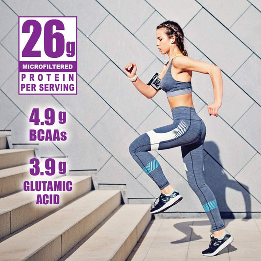 BlueBonnet Proteína de Suero Aislada: porción con 26 g de proteína por porción.