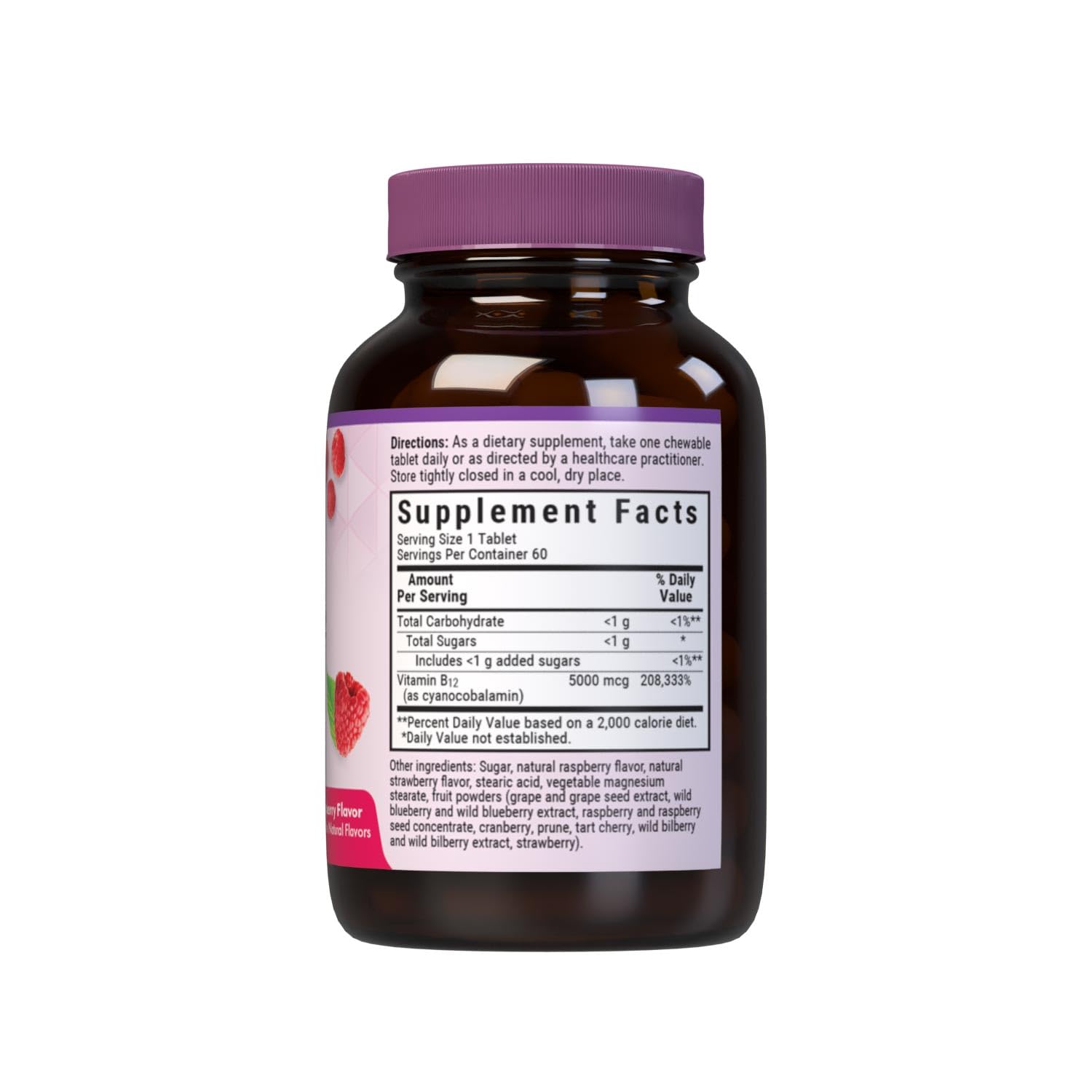 BlueBonnet tableta y empaque cercano con sabor frambuesa para mejor adherencia