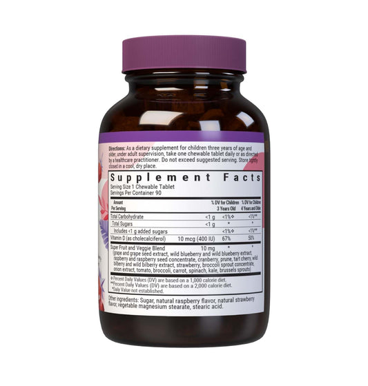 BlueBonnet tabletas masticables mixed berry demostrando color y atractivo gustativo