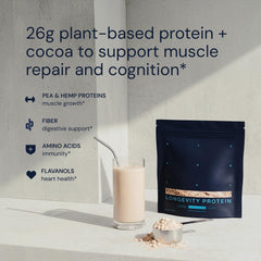 Blueprint Bryan Johnson cuchara medidora mostrando porción de 26 g proteína