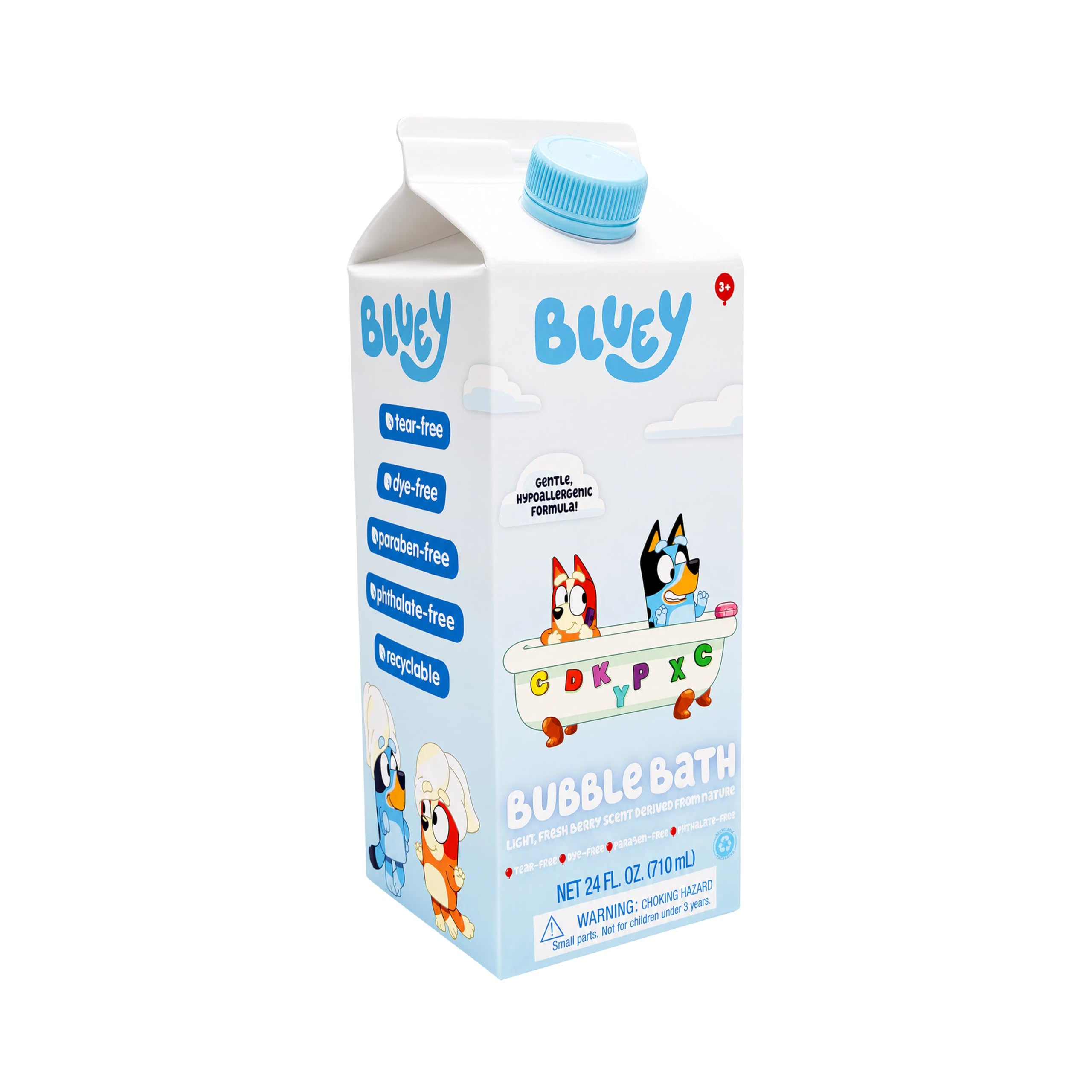 Bluey envase al lado de una regla para mostrar los 710 ml