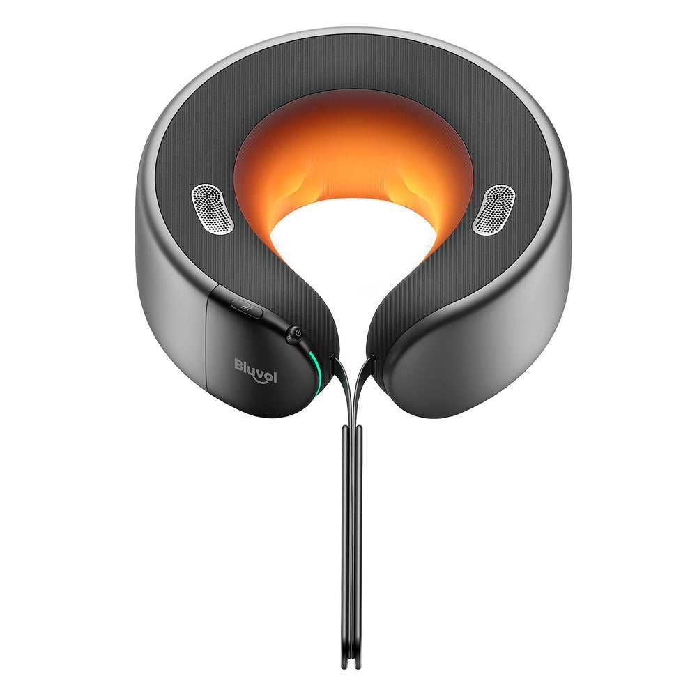Bluvol vista frontal del masajeador de cuello con soporte ergonómico y confort