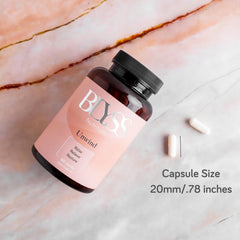 BLYSS Nutrition cápsulas en la palma de la mano para escala y dosificación