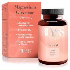 BLYSS Nutrition frasco frontal mostrando 120 cápsulas y etiqueta clara