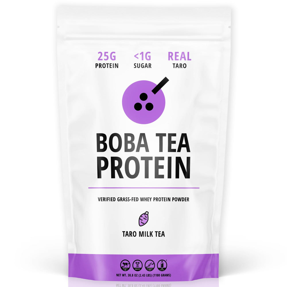 Boba Tea Protein envase frontal con diseño claro y proteína visible