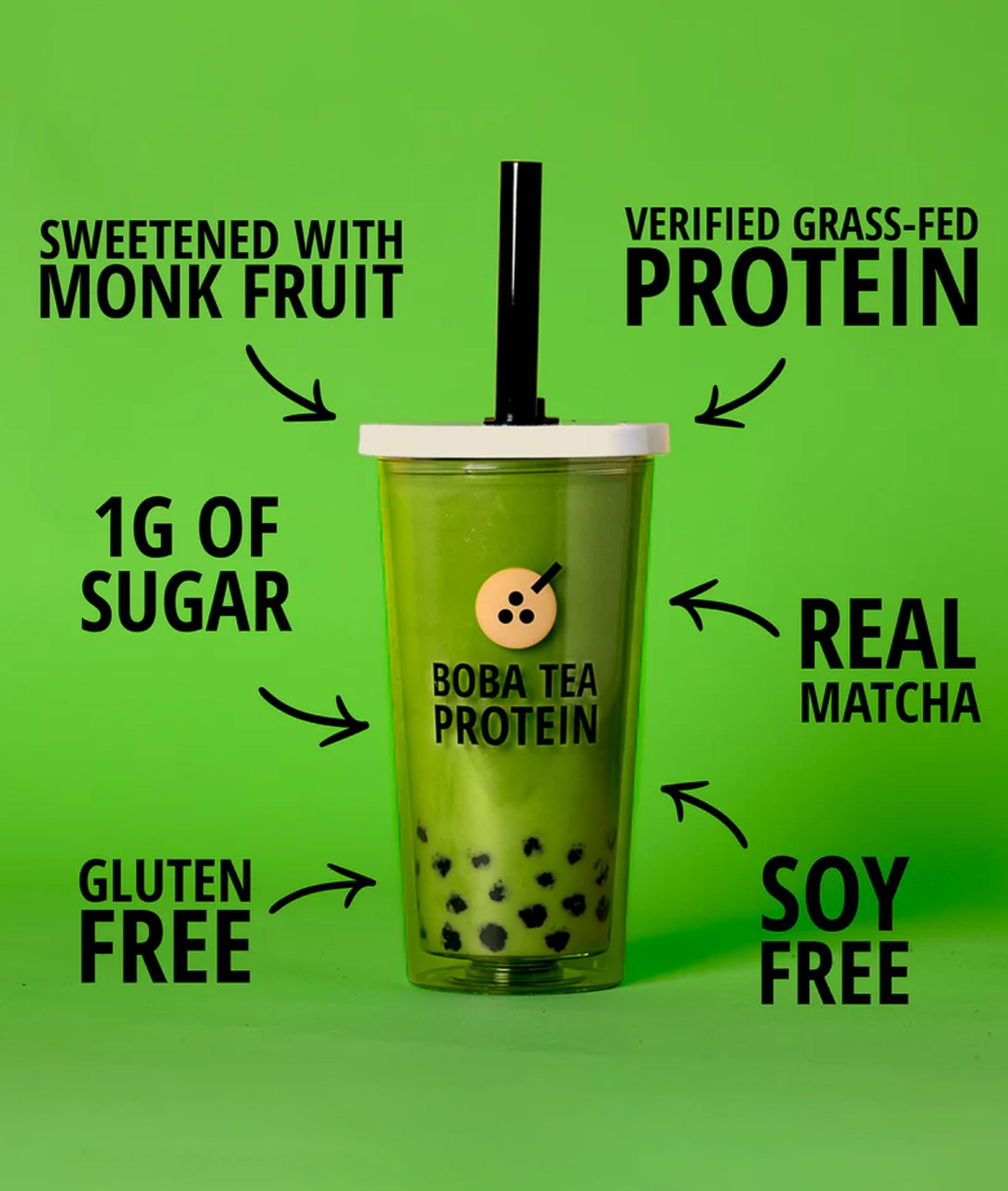 Etiqueta de Boba Tea Protein Matcha con información nutricional clara