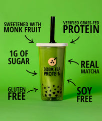 Etiqueta de Boba Tea Protein Matcha con información nutricional clara