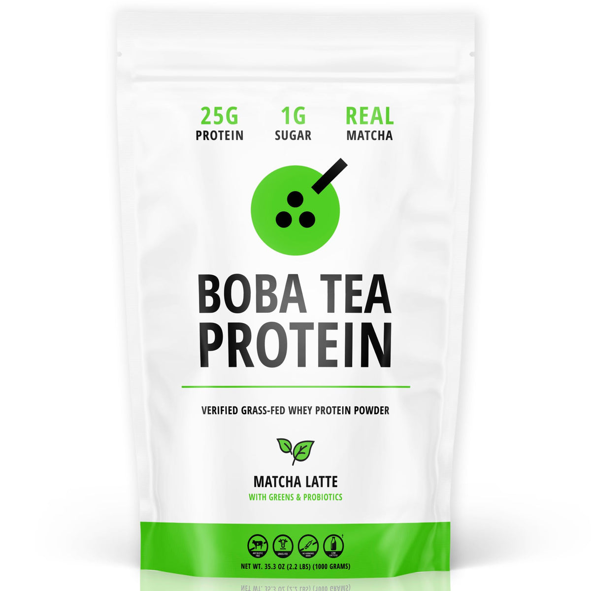 Boba Tea Protein frasco frontal mostrando diseño y beneficios