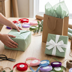 Bobobag papel verde salvia en centro de mesa para decoración elegante