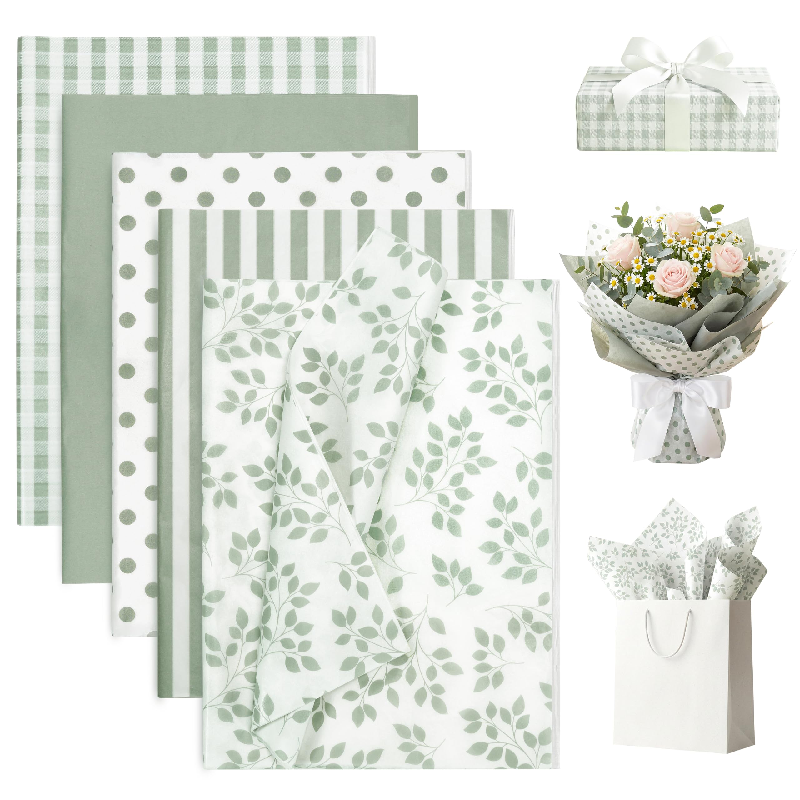Bobobag paquete frontal de papel seda sage green para envolver con estilo