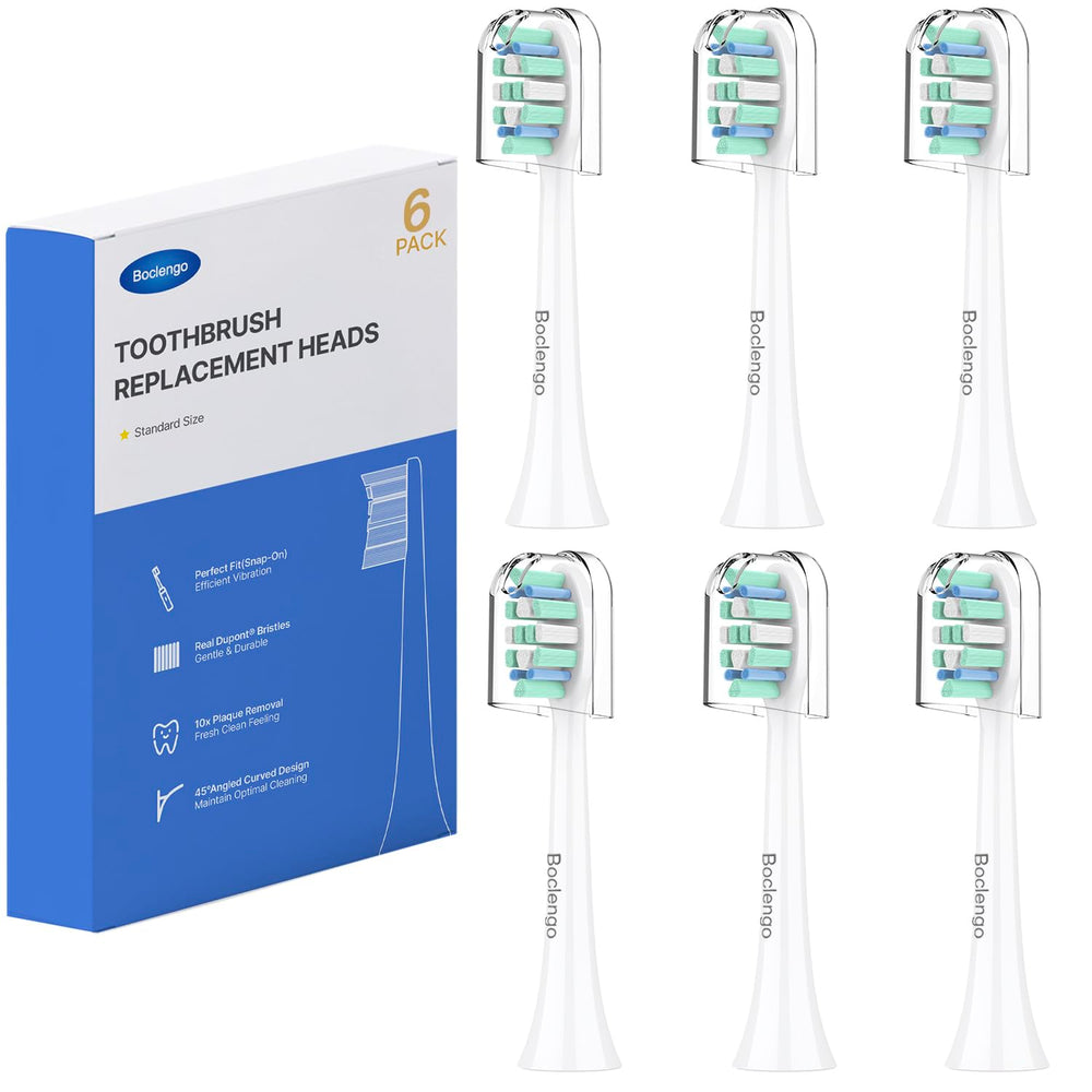 Boclengo cabezal frontal pack de 6 mostrando forma y corte de cerdas, limpieza eficaz
