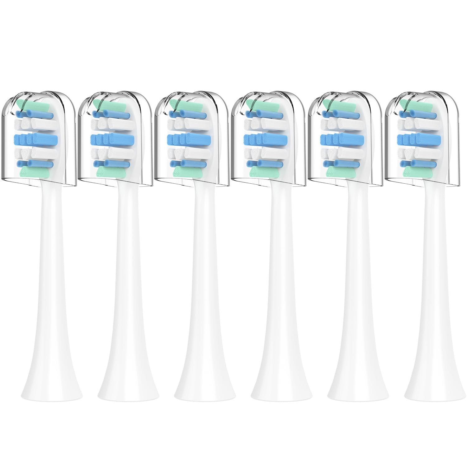 Boclengo frontal del empaque mostrando pack de 6 cabezales, conveniente recambio