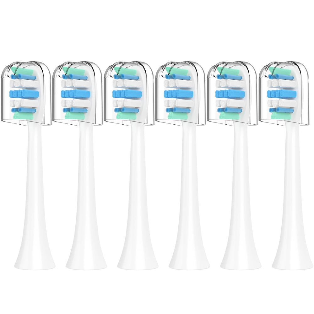 Boclengo frontal del empaque mostrando pack de 6 cabezales, conveniente recambio