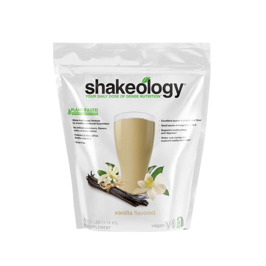BODi envase frontal del Shakeology Vainilla mostrando el diseño y claridad de ingredientes