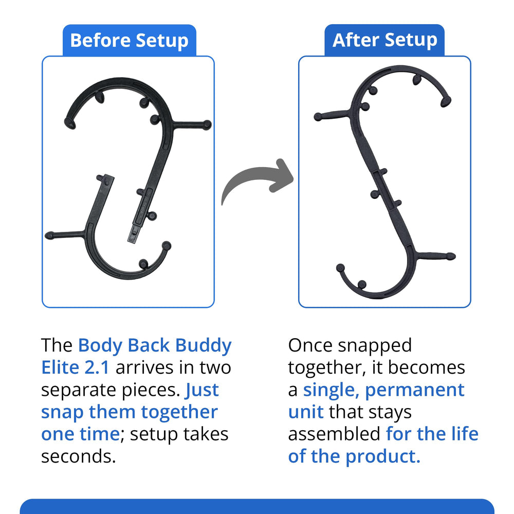 Body Back junto a una mano para comparar tamaño y demostración de alcance