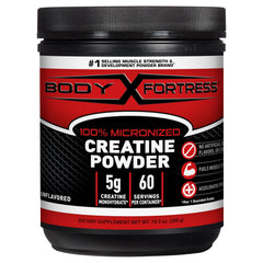 Body Fortress envase frontal mostrando la creatina y su etiqueta clara
