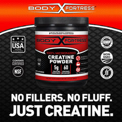 Body Fortress etiqueta nutricional mostrando pureza y dosis por scoop