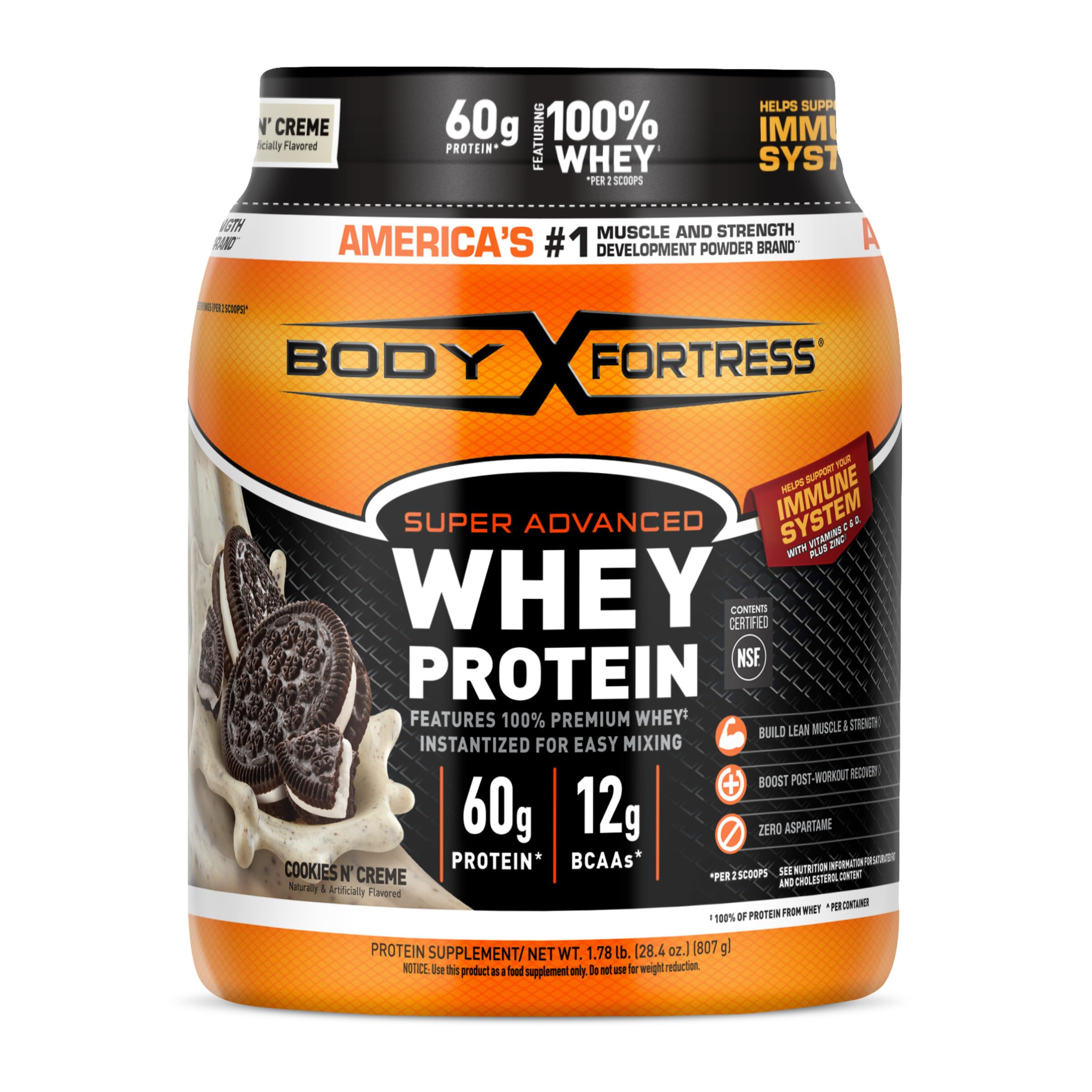 Body Fortress envase frontal Cookies N’ Crème, presentación clara y atractiva