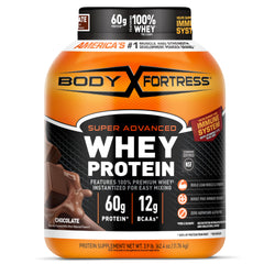Body Fortress envase frontal mostrando tamaño y sabor chocolate, beneficio claridad de información