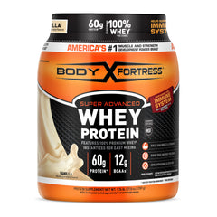 Body Fortress envase frontal mostrando etiqueta y sabor vainilla, ideal para elegir producto