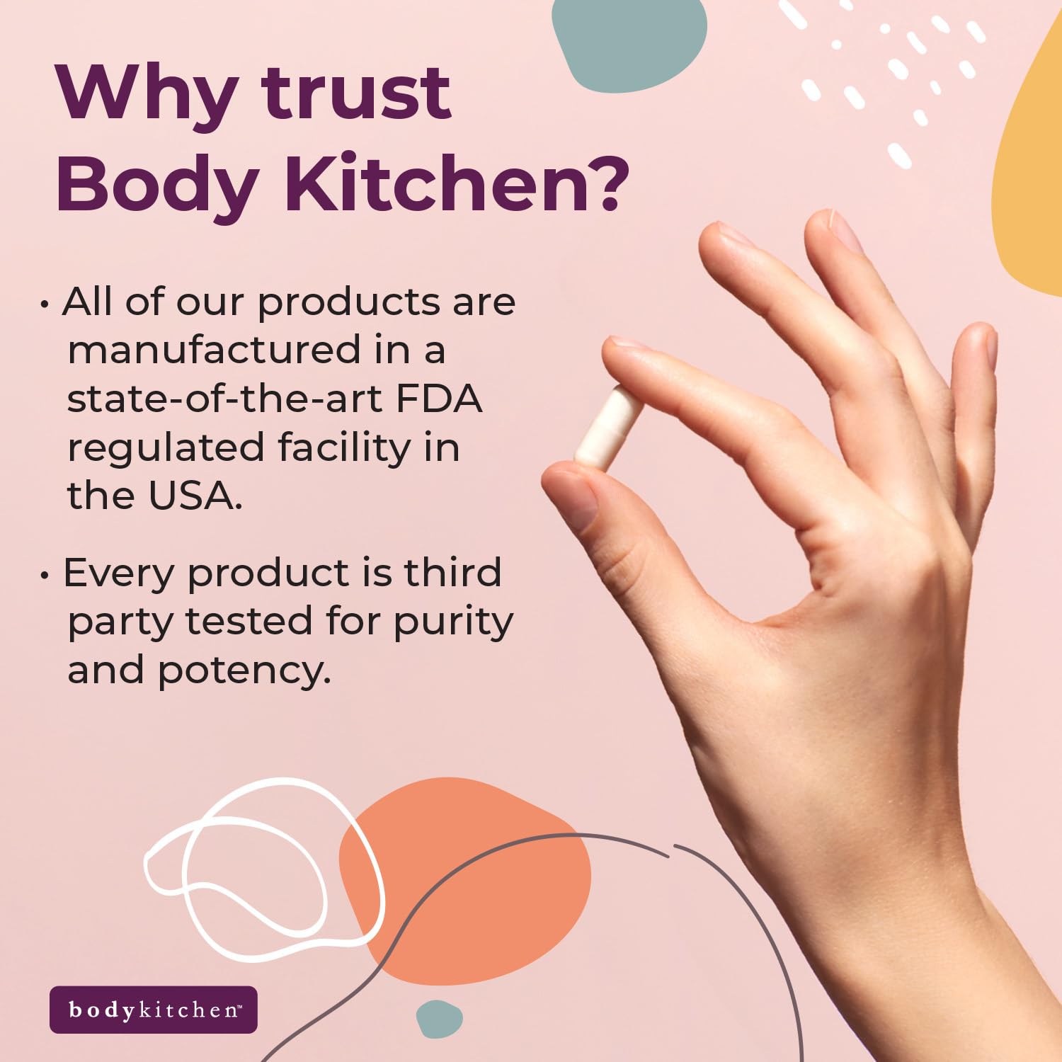 Body Kitchen frasco junto a objetos para comparar tamaño, guía de porciones