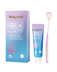 BodyAccel envase y cepillo frontal mostrando kit compacto y práctico
