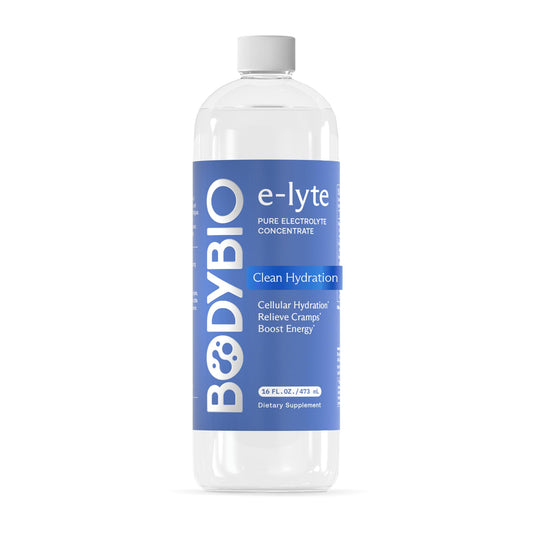 BodyBio e-Lyte frente del empaque mostrando fórmula limpia y sin azúcar