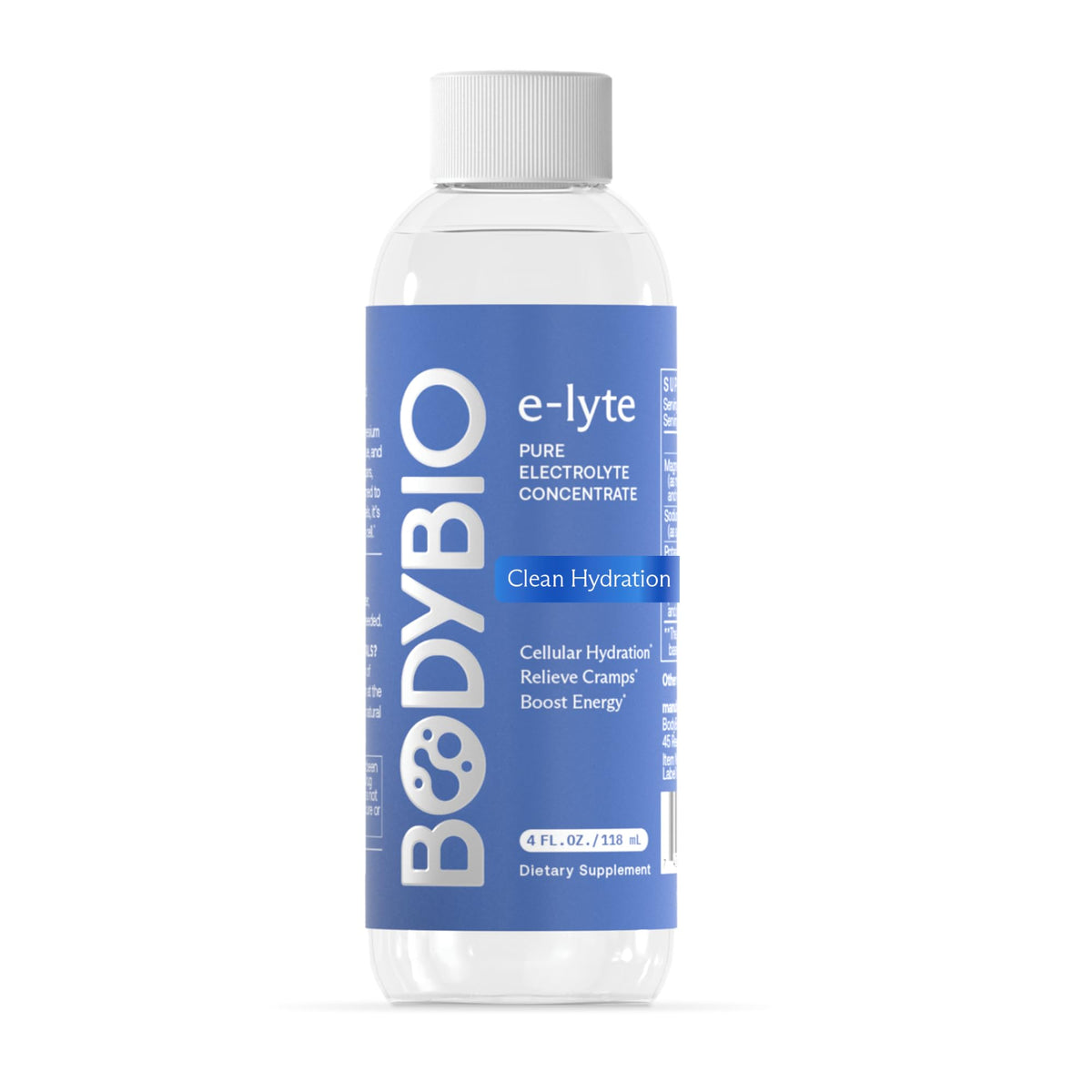 BodyBio envase frontal claro mostrando la marca y beneficio de hidratación