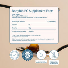 BodyBio PC cápsula en mano mostrando dosificación y escala práctica