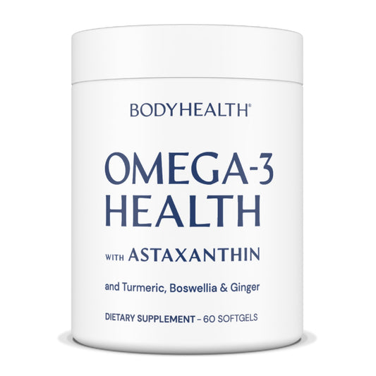 BodyHealth frasco frontal con diseño limpio y 60 cápsulas, información clara